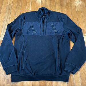 Armani Exchange Sweater Mens Large Black 1/4 Zip Pullover Casual Mock Neck